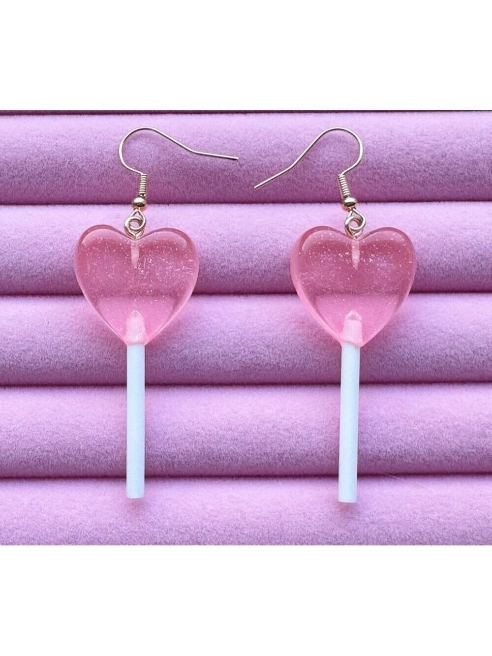 Valentine's Lollipop Heart Shaped Earrings Light Wearing